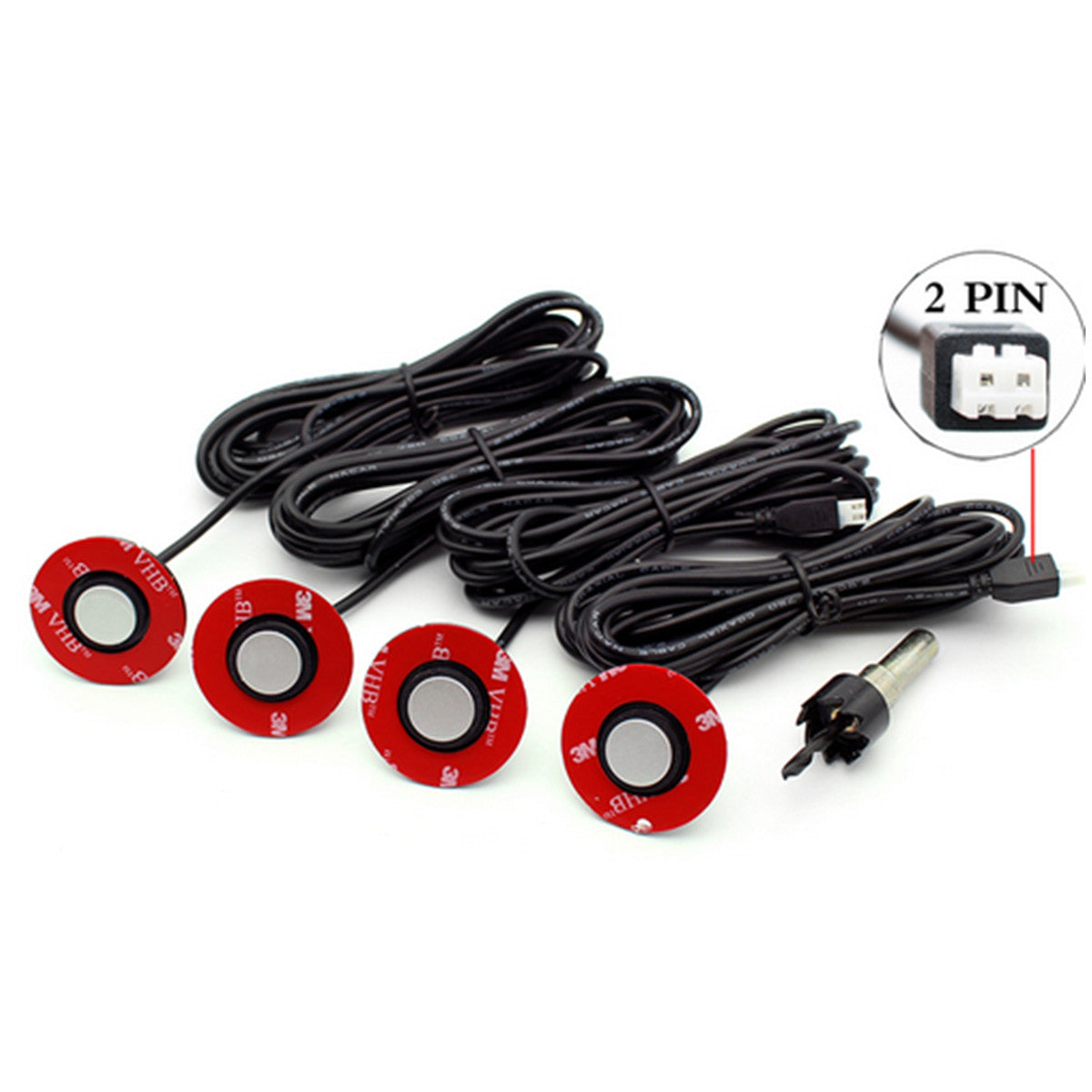 16mm Silver Car Flat Hidden Parking Sensor Reverse Backup Radar 2 Pin Waterproof
