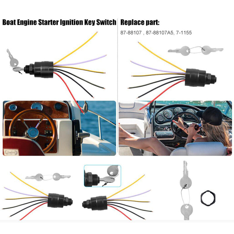 6-wire base ignition switch key kit replacement for Mercury 87-88107A5 with 2 buttons - n