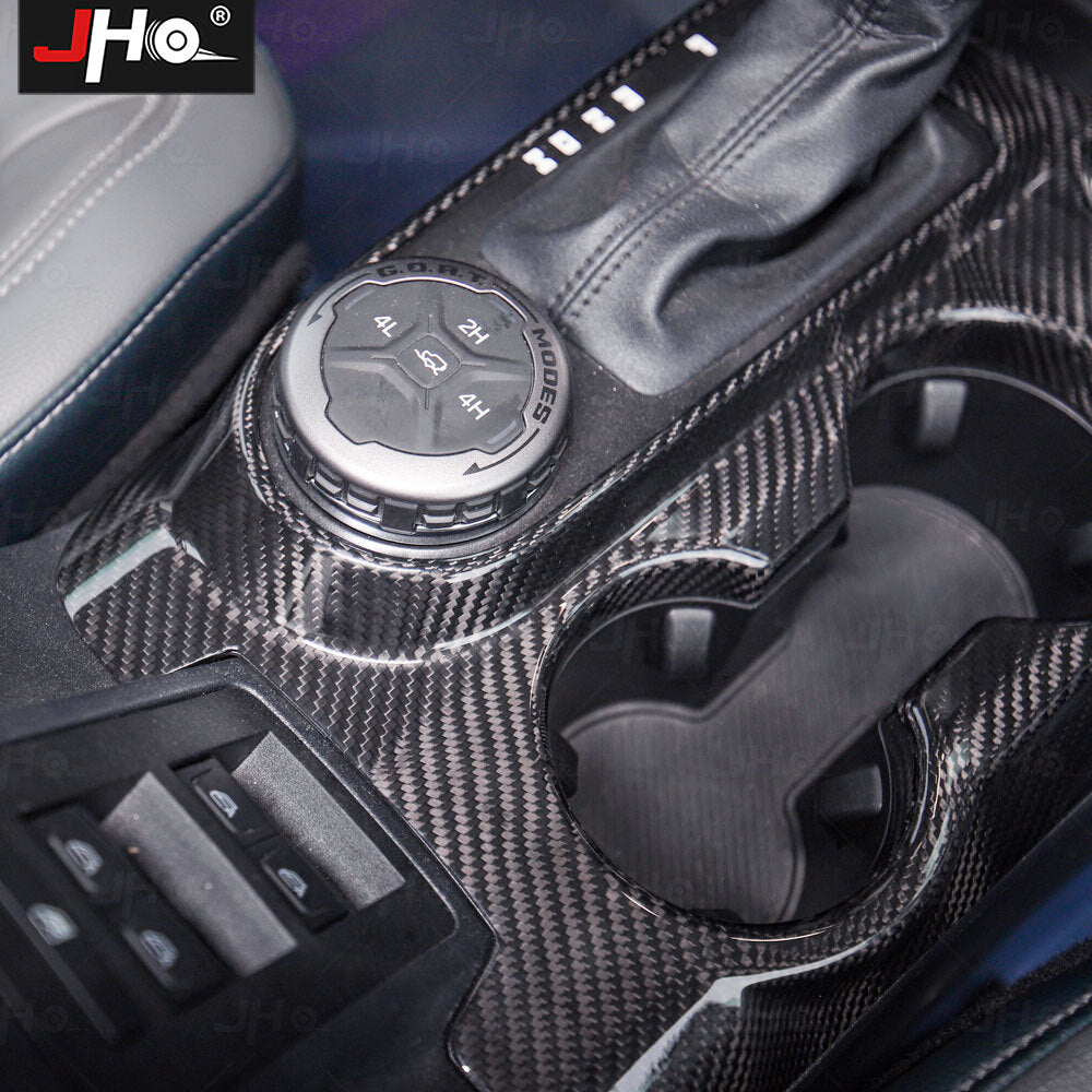 for Ford Bronco Real Carbon Fiber Console Gear Shift Water Cup Cover Trim