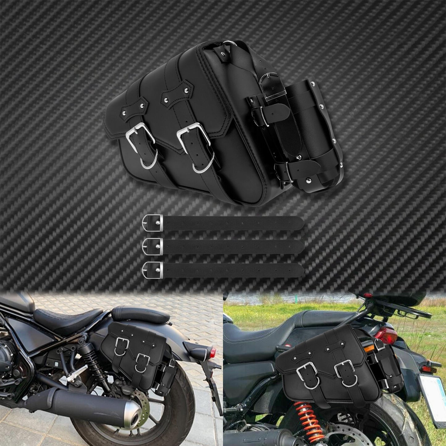 Motorcycle Saddlebag Storage Left Side Luggage Tool Saddle Bag w/ Bottle Bag Q