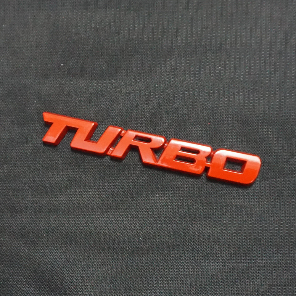 1x Glossy TURBO Red Metal Emblem Decal Sticker Badge Bumper Hatchback Sedan Twin Q