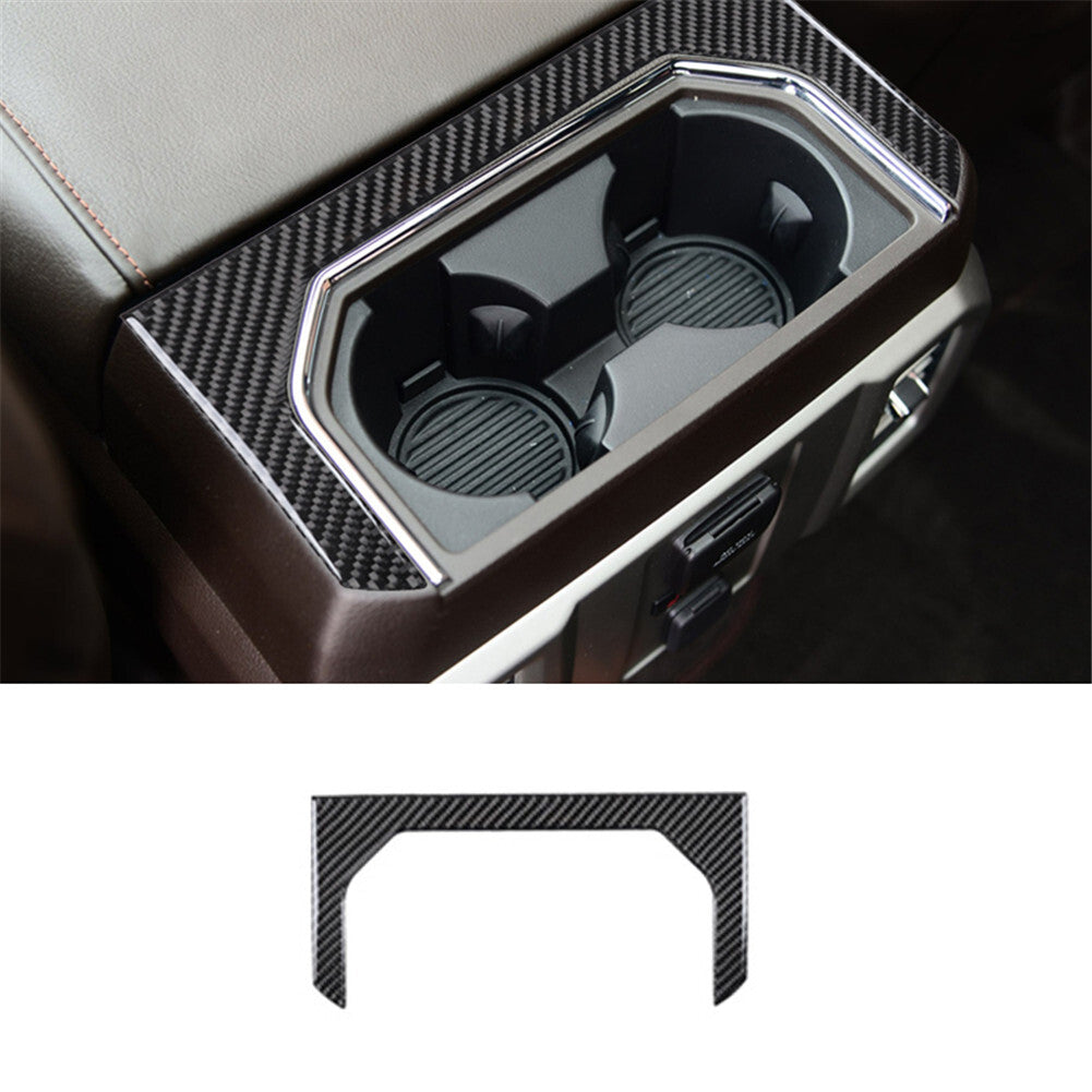 Carbon Fiber Interior Rear Cup Holder Panel Trim Cover for Ford F-150 2015-2017