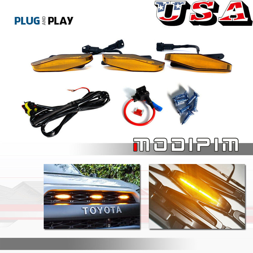 Pack for 2014 and above for 4Runner Amber LED Front Grille Lights Running DRL Lights - v