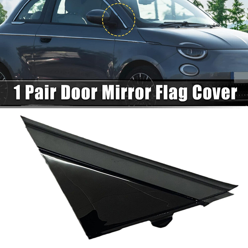 2-Piece Door Mirror Flag Cover Mold Left + Right Gloss Black Suitable for Fiat 500- 12-19 n