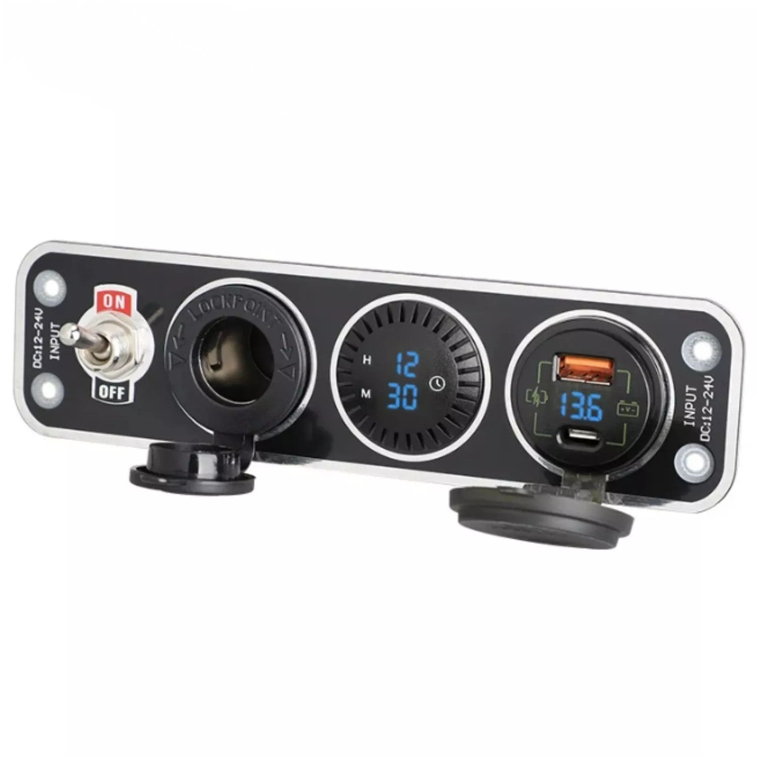 LED rocker switch panel, voltmeter, clock, USB fast charging socket suitable for cars and trucks. n