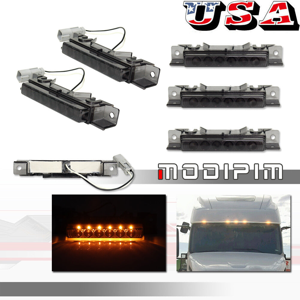 5 Pack Amber Smoked Lens LED Cab Roof Marker Running Lights for Trucks for Volvo VNL- v