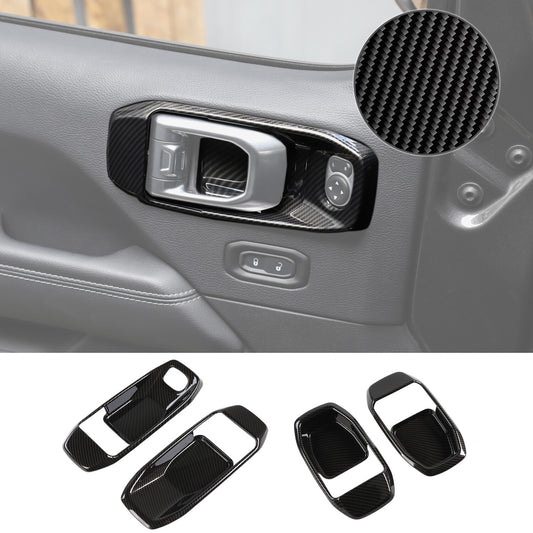 Door Handle Bowl Cover Carbon Fiber Trim for Jeep for Wrangler JL JT 4Door 2018-2023