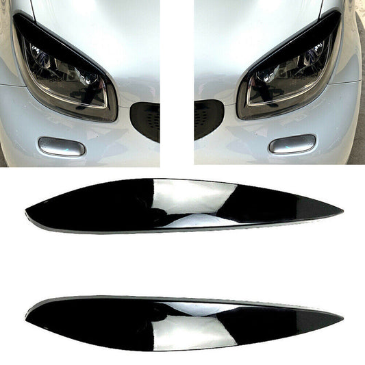 Car Headlight Eyelid Lid Eyebrow Trim for Mercedes-Benz for Smart 2014+ Glossy Black