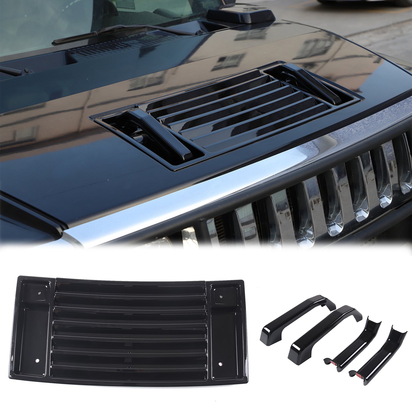Sleek Black Hooded Deck Vent with Handle Cover Kit for Hummer H2 2003-2009 4 Pieces n
