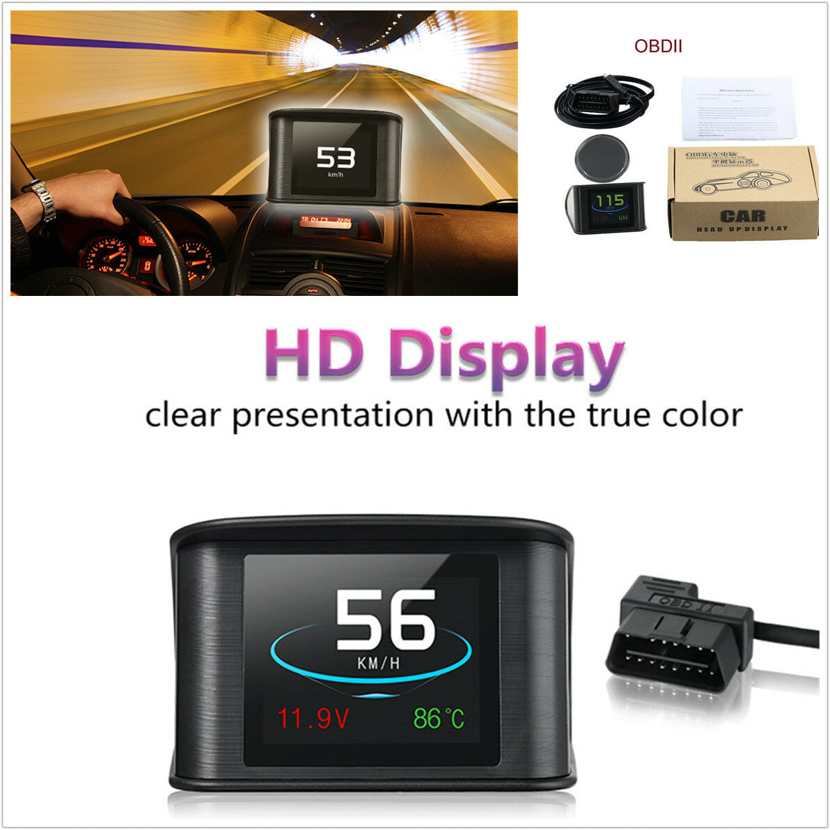 Car digital OBDII driver computer display speedometer and coolant temperature gauge - n