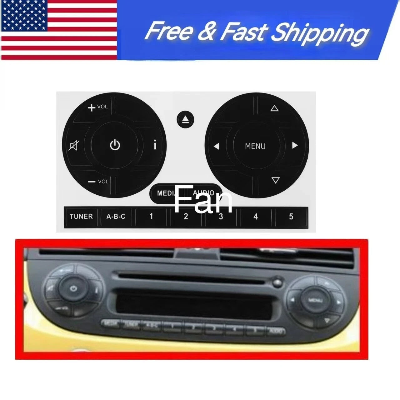 1 Set Stereo Radio Button Repair Kit For 2011-16 for Fiat 500 Decals Sticker Black Q