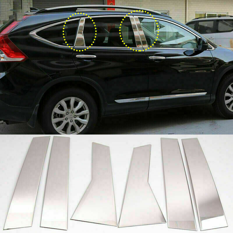 6Pcs For 2012-2016 for Honda CRV CR-V Chrome Pillar Posts Trim Door Trim Cover Steel