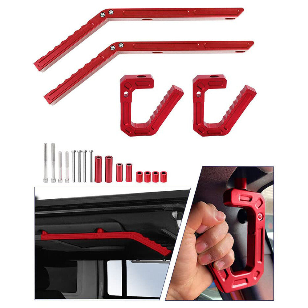 Red Aluminum Front + Rear Grab Handles Grip Bar for Jeep for Wrangler JK 2007-2018