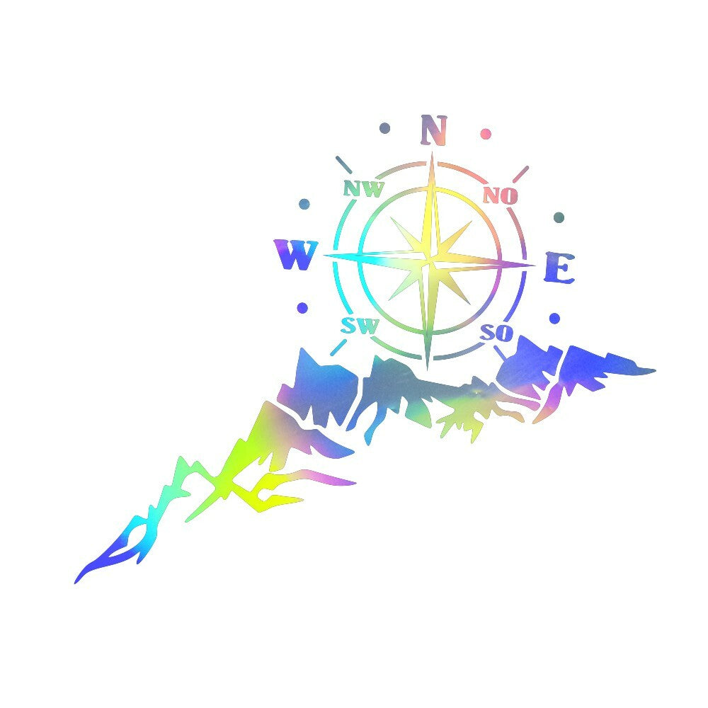 Colorful Compass Mountain Vinyl Decal -Sticker for Car Truck Hood Bumper Window