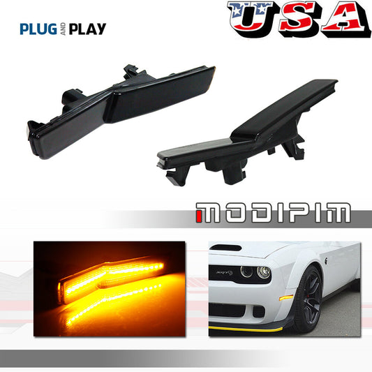 Smoked Amber Front Fender Side Marker Lights for 2018- for Dodge for Challenger Widebody- v