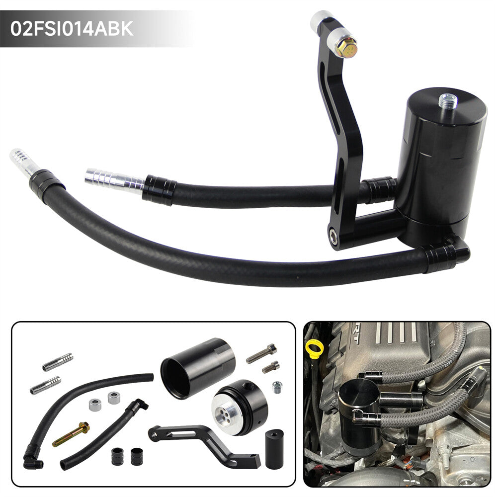 Billet Oil Catch Can For 6.4 HEMI Fully Assembled W/braided Hoses 2011+ Black