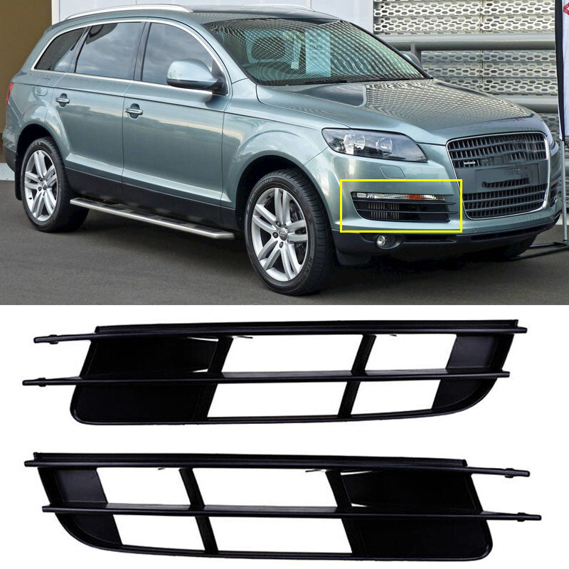 for Audi Q7 2007-2009 Pair Front Bumper Cover Grille Fog Light Plastic Black v