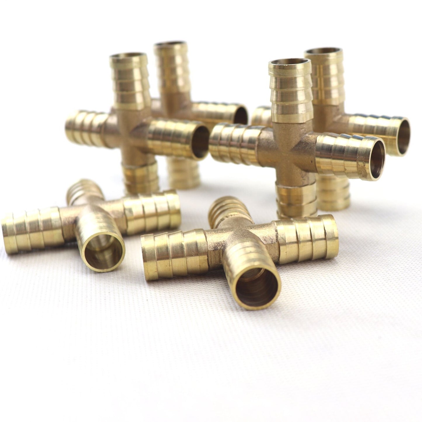 6X 9/16 14mm HOSE BARB 4 WAY Cross Brass Pipe Fitting Thread Gas Fuel Water Air