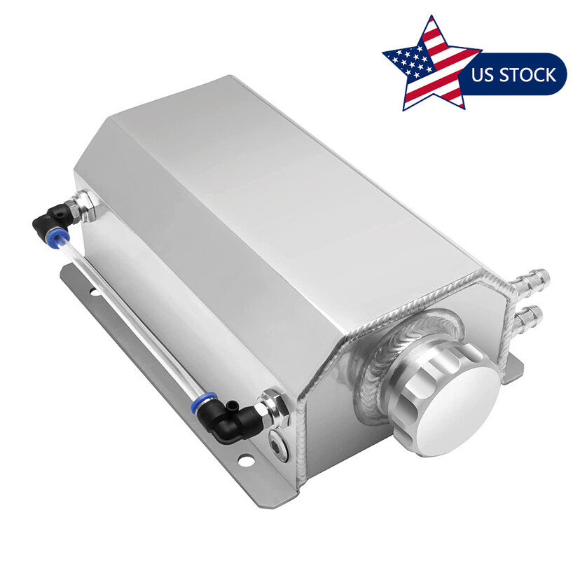 Universal 2L Aluminum Coolant Radiator Overflow Tank Reservoir Expansion Silver
