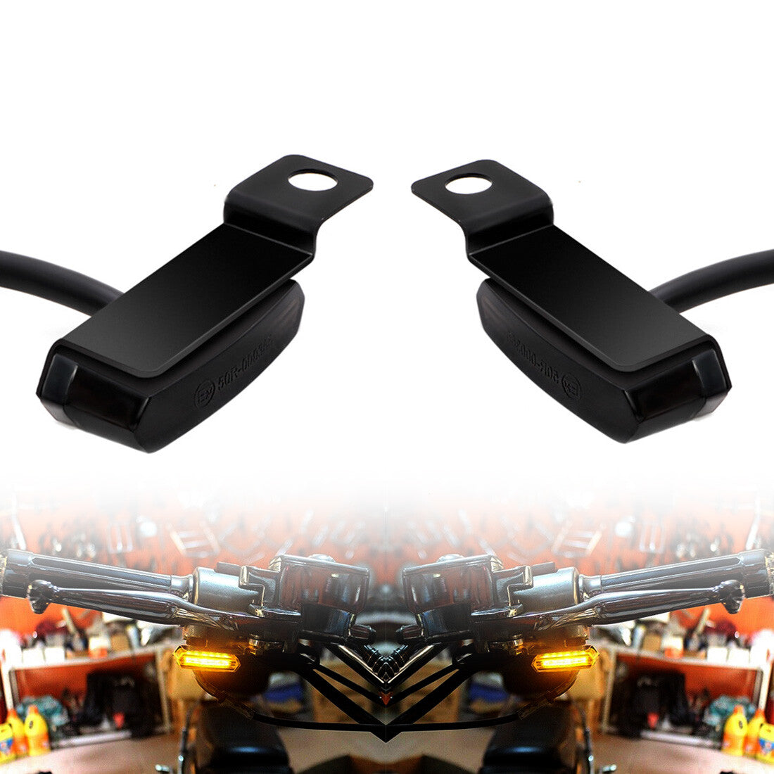 12V Black for Mini LED Brake Clutch Lever Mount Flowing Water Turn Signal Light Q