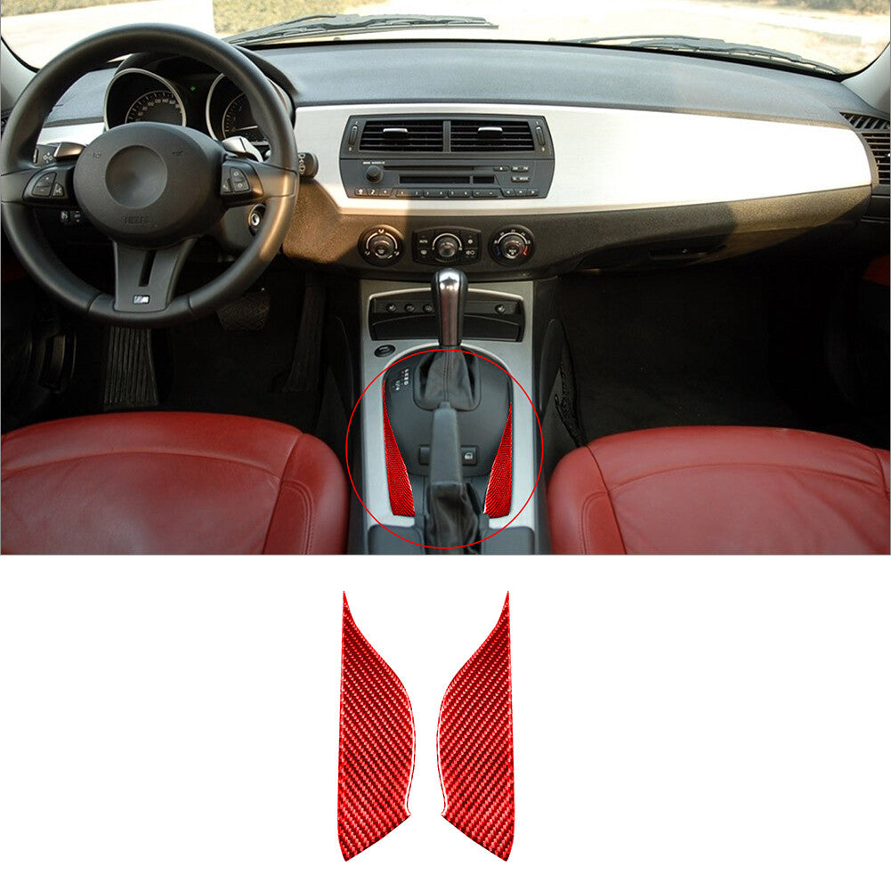 2-Piece Red Carbon Fiber Internal Gear Shift Side Cover Trim for BMW Z4 E85 (2003-08-)