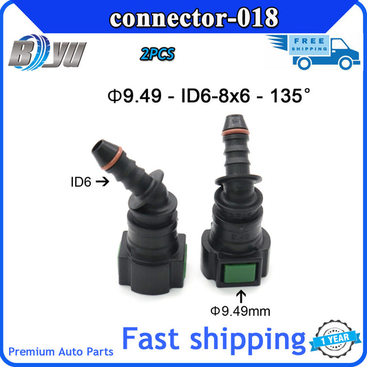 Female gasoline connector, fuel line lock fitting, 9.49 mm, ID6, 8x6, 135 degrees. Q