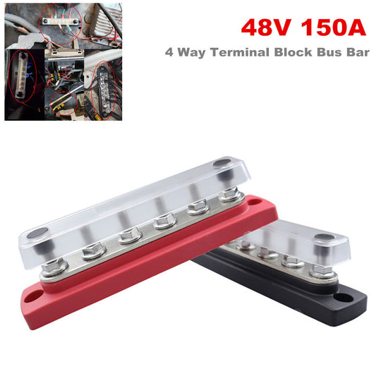 4-way Terminal Block bus bar and 48-volt 150-amp delivery bus bar suitable for boats and motorhomes. n