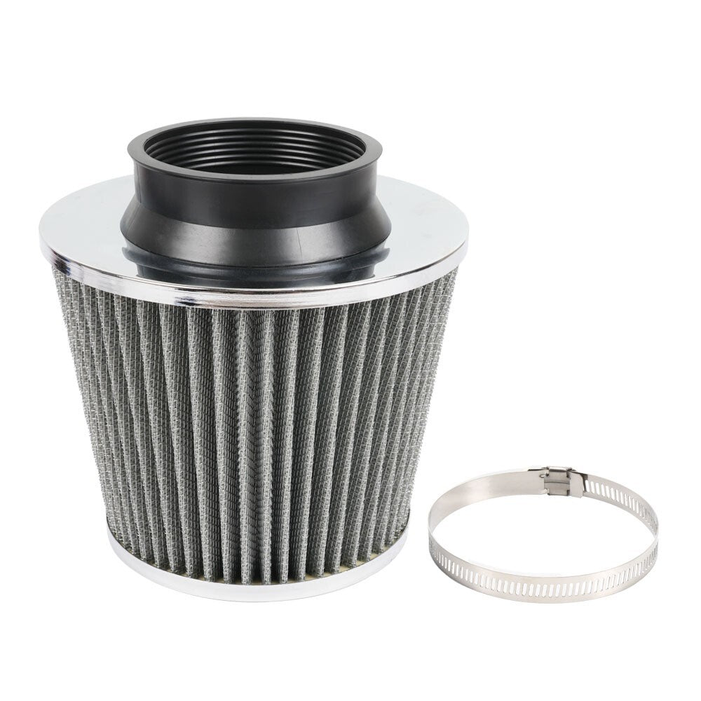 3 76mm High Flow Inlet Cold Air Intake Cone Replacement Dry Air Filter Silver Q
