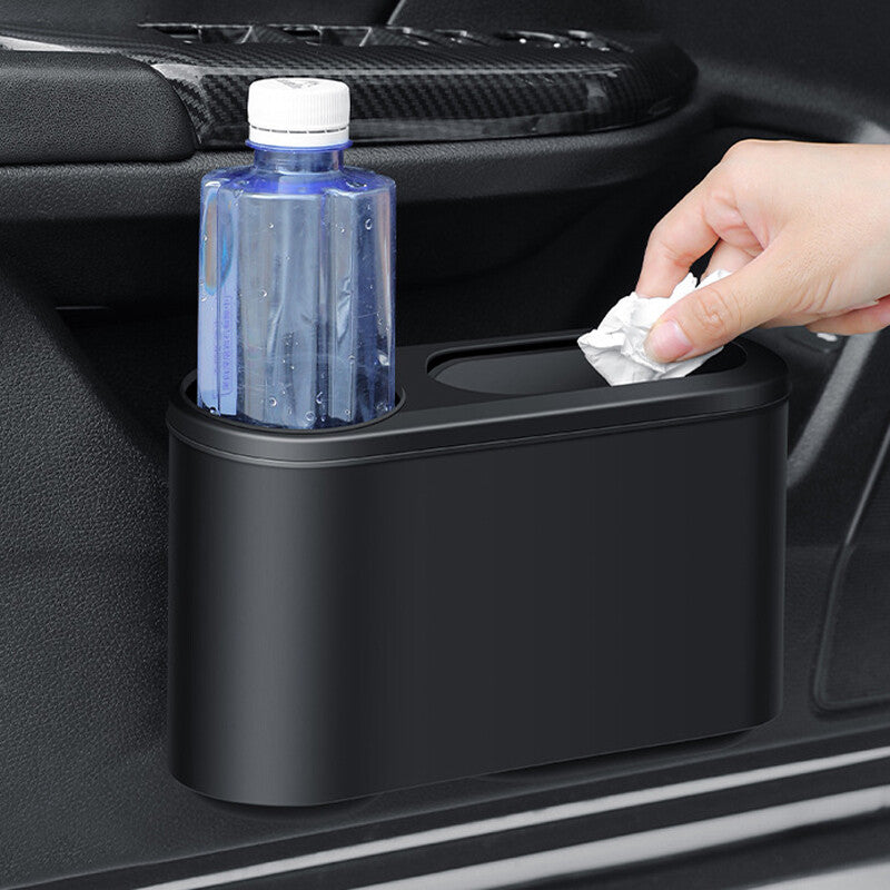 Car trash can, trash storage, dustproof container with cup holder, 1 piece - n