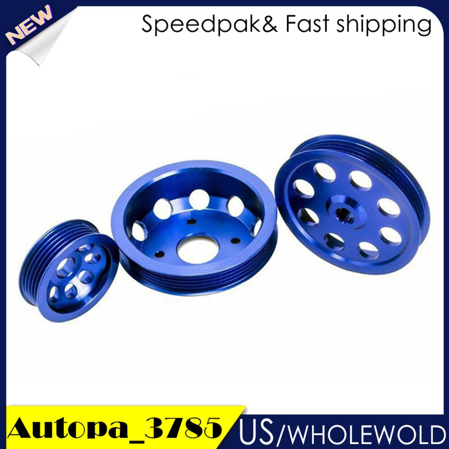 Aluminum 3PCS Crank Pulley KIT FITs Silvia 180SX 200SX SR20DET 1989-1998 Blue