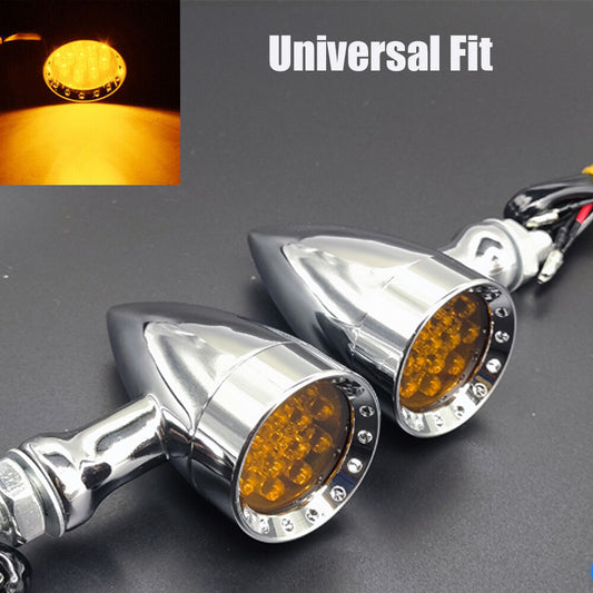 A pair of chrome motorcycle LED turn signals and amber brake flashers suitable for Harley-Davidson . n