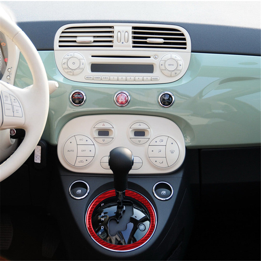 Red Carbon Fiber Interior Automatic Gear Shift Cover Trim For 2012-2015 for Fiat 500