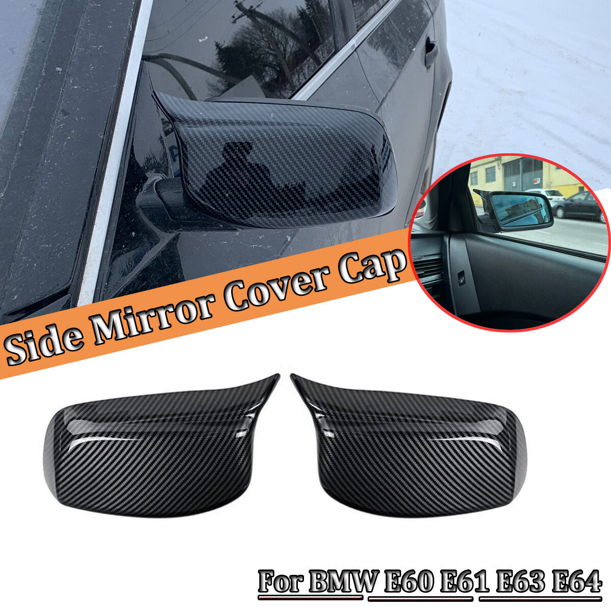 A pair of carbon fiber mirror protective cases, Model M, suitable for 2003-2008 for BMW E60, E61, E63, E64