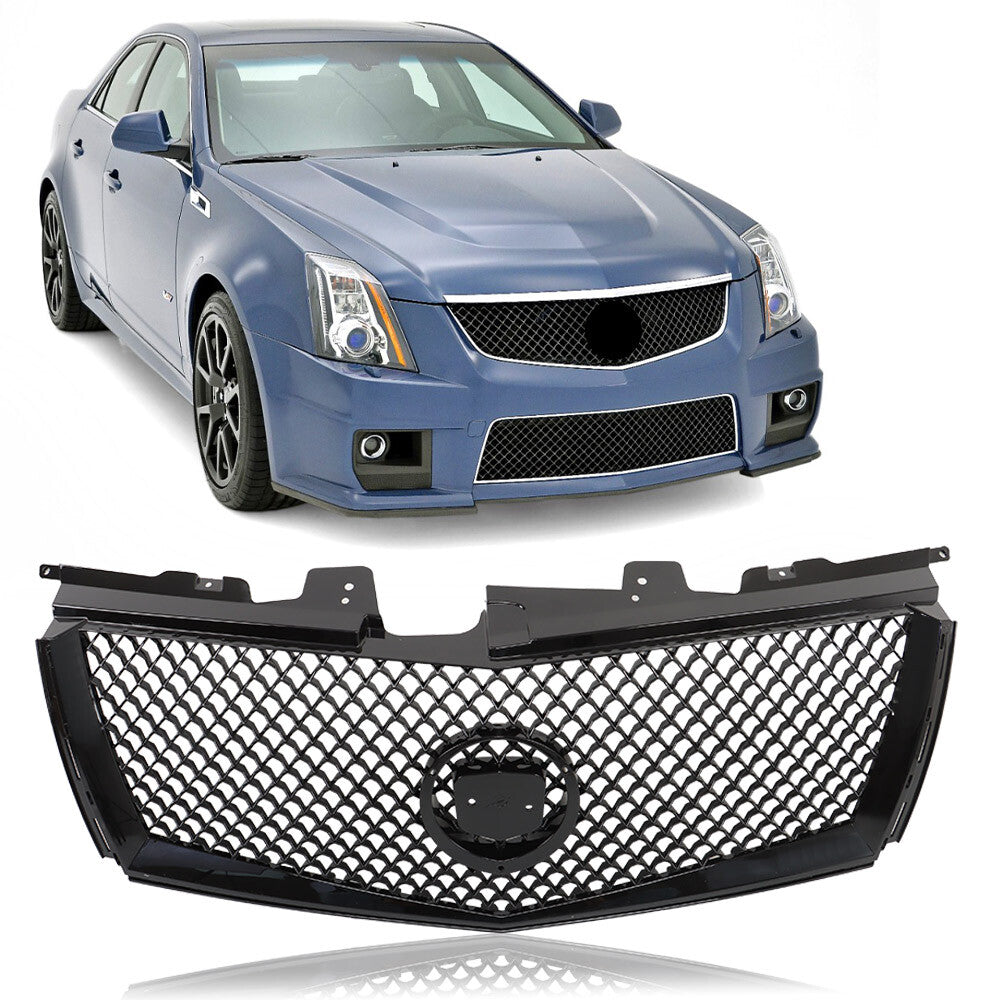 Front upper grille bumper replacement for 2008-2013 for Cadillac CTS Gloss Black Mesh - n