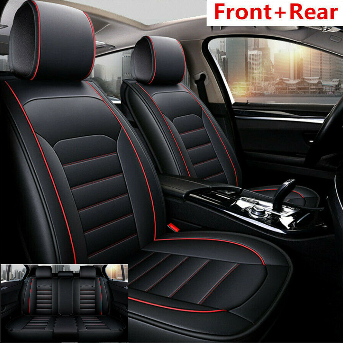 Universal Full Set PU Leather Cushion Pad Front+Rear for Seat Covers For 5-Seats Car Q