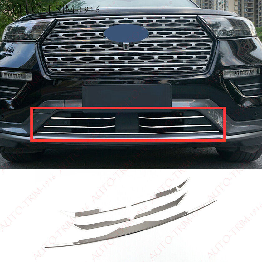 Chrome Front Bumper Lower Decor Grill Trim Strips5 for Ford Explorer 2020-2023