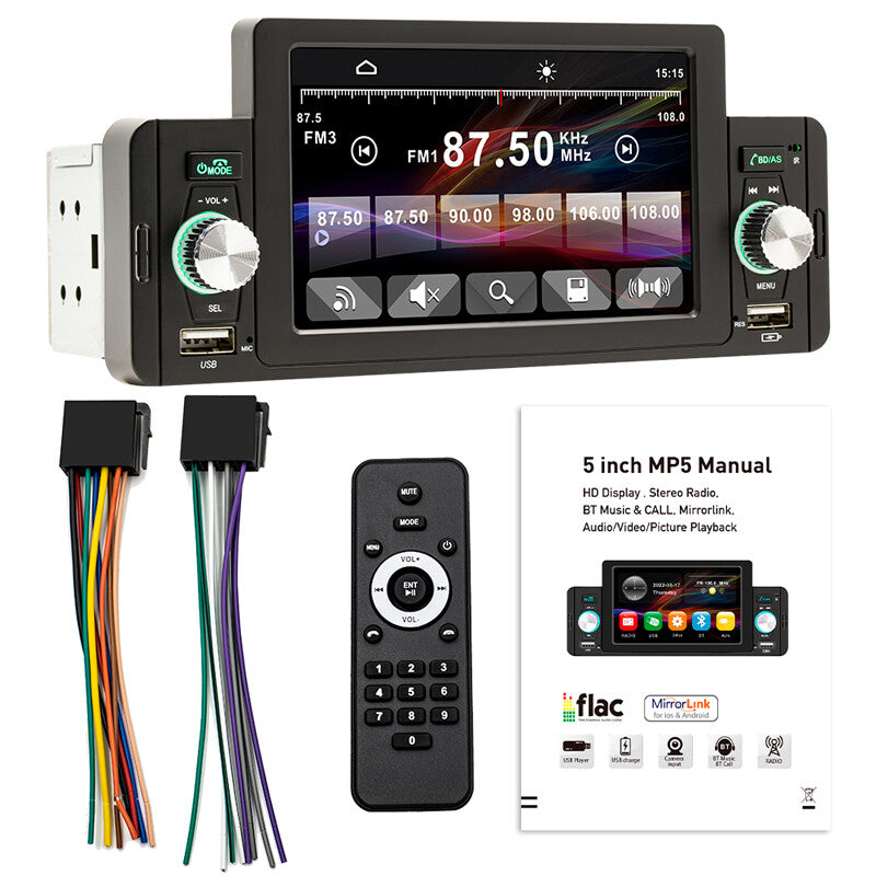 5 HD Screen Single Din Car Stereo Radio FM USB AUX TF Dash MP5 Player Set v