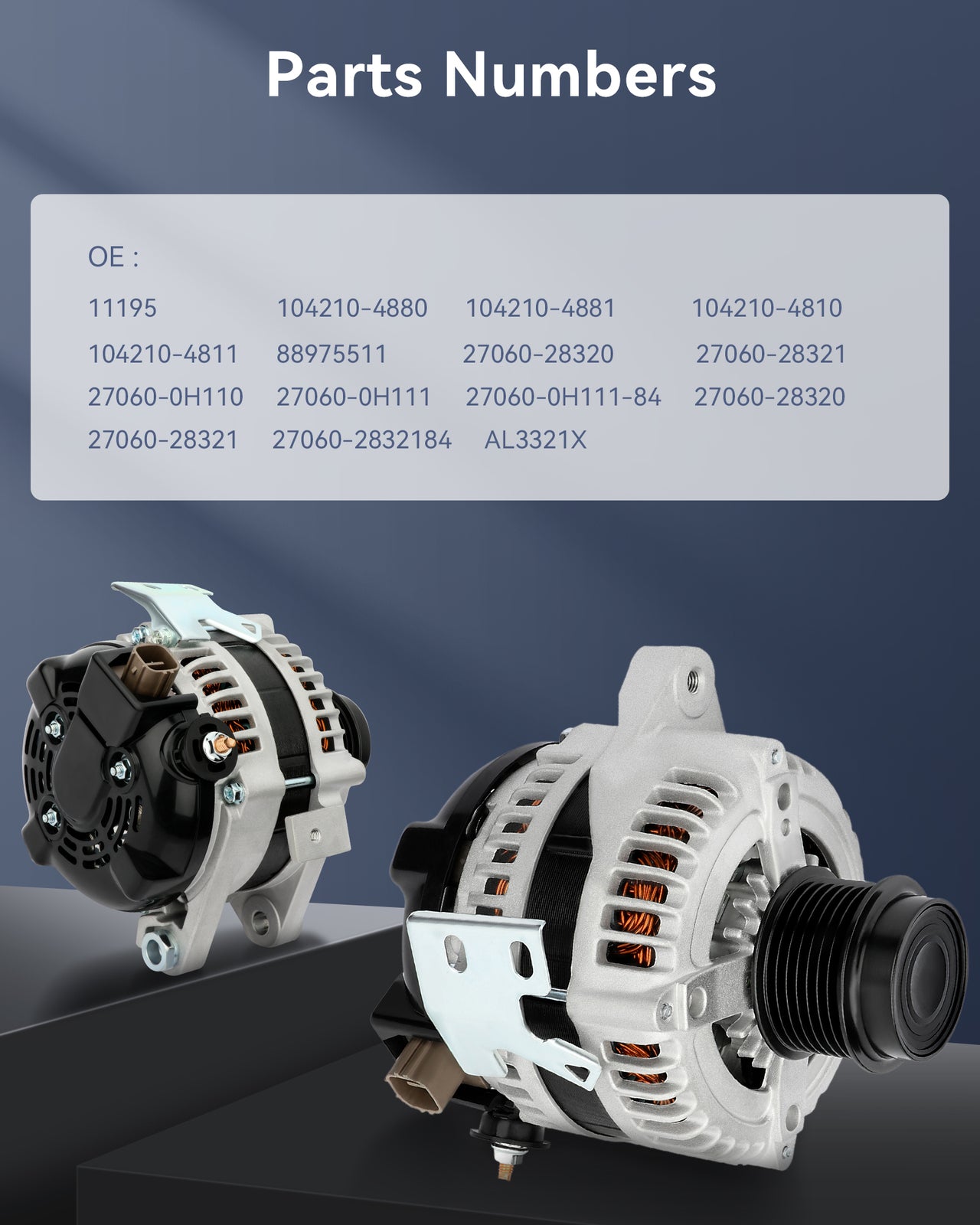 104210-4880 Silver Alternator Fit for 2009-2010 for Pontiac Vibe 2362cc L4 2.4L