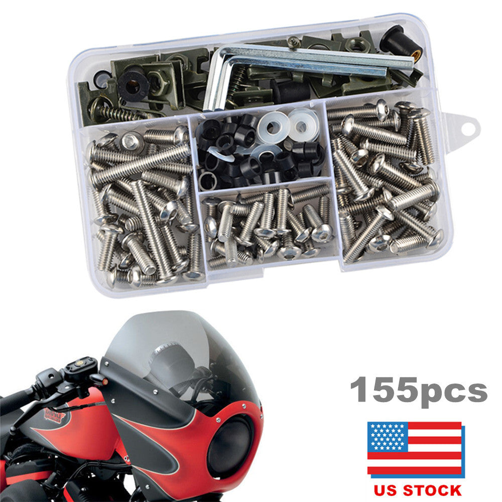 155-piece set of motorcycle and bicycle shell fairing bolts, screws, and nuts, stainless steel M5 M6- n