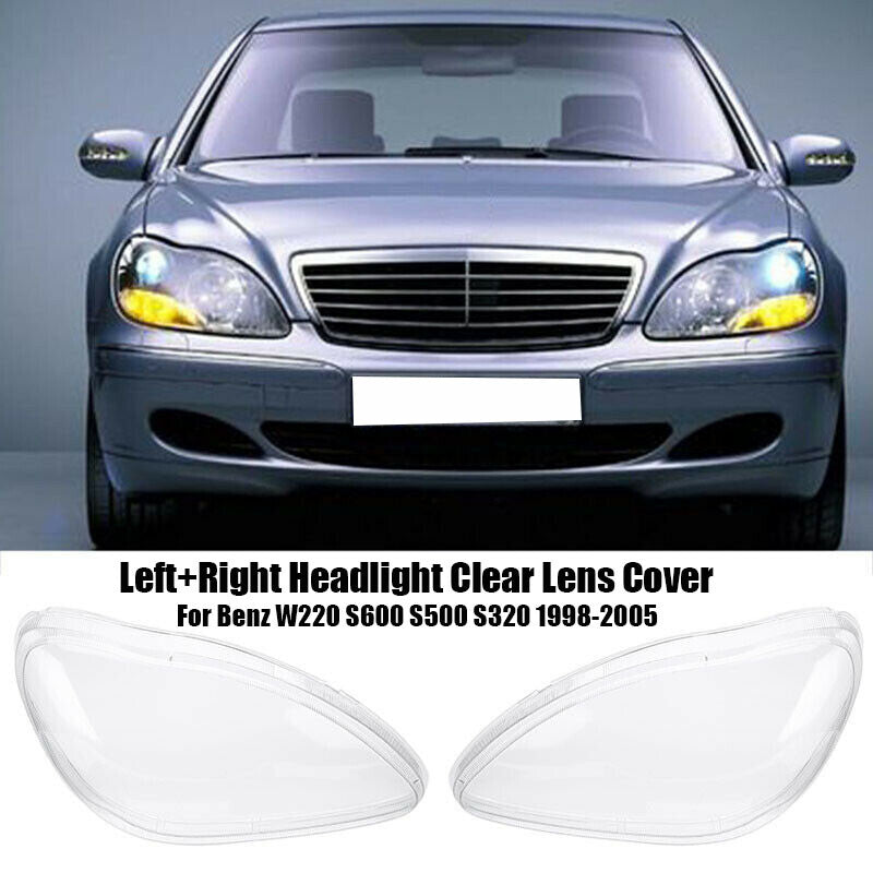 A pair of headlight lens cover replacement parts for Mercedes-Benz W220 S600 S500 S350 98-05