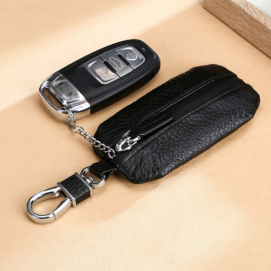 1PC Durable Luxury Cowhide Zipper Car SUV Key Case Cover Keychain Unisex v