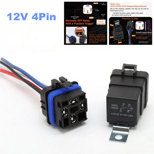 12V 4-pin Waterproof Automotive Relay Wire and Harness Sleeve Set 40/30 Amp JD1914- n