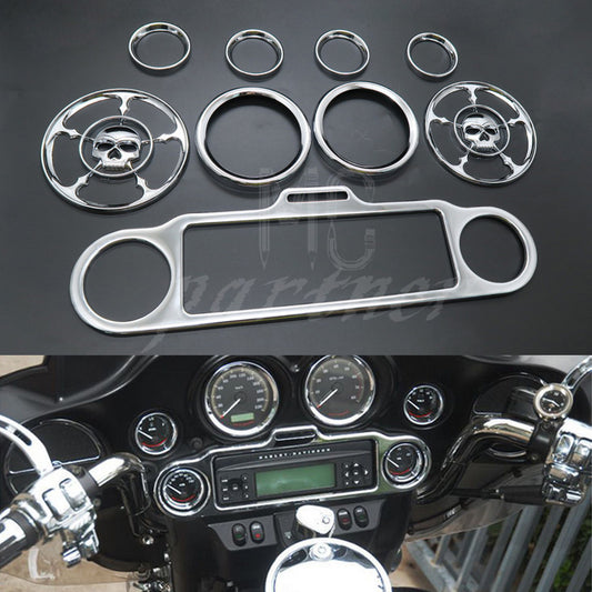 Chrome Stereo Accent Speedometer Skull Speaker Trim Ring for Harley 1996-2013 Q