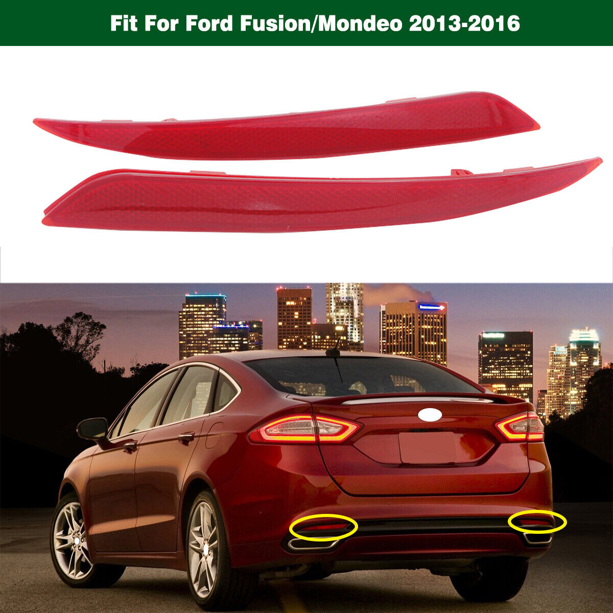 1Pair Rear Bumper Left Right Reflector Light Fog Lamps for Ford Fusion 2013-2016