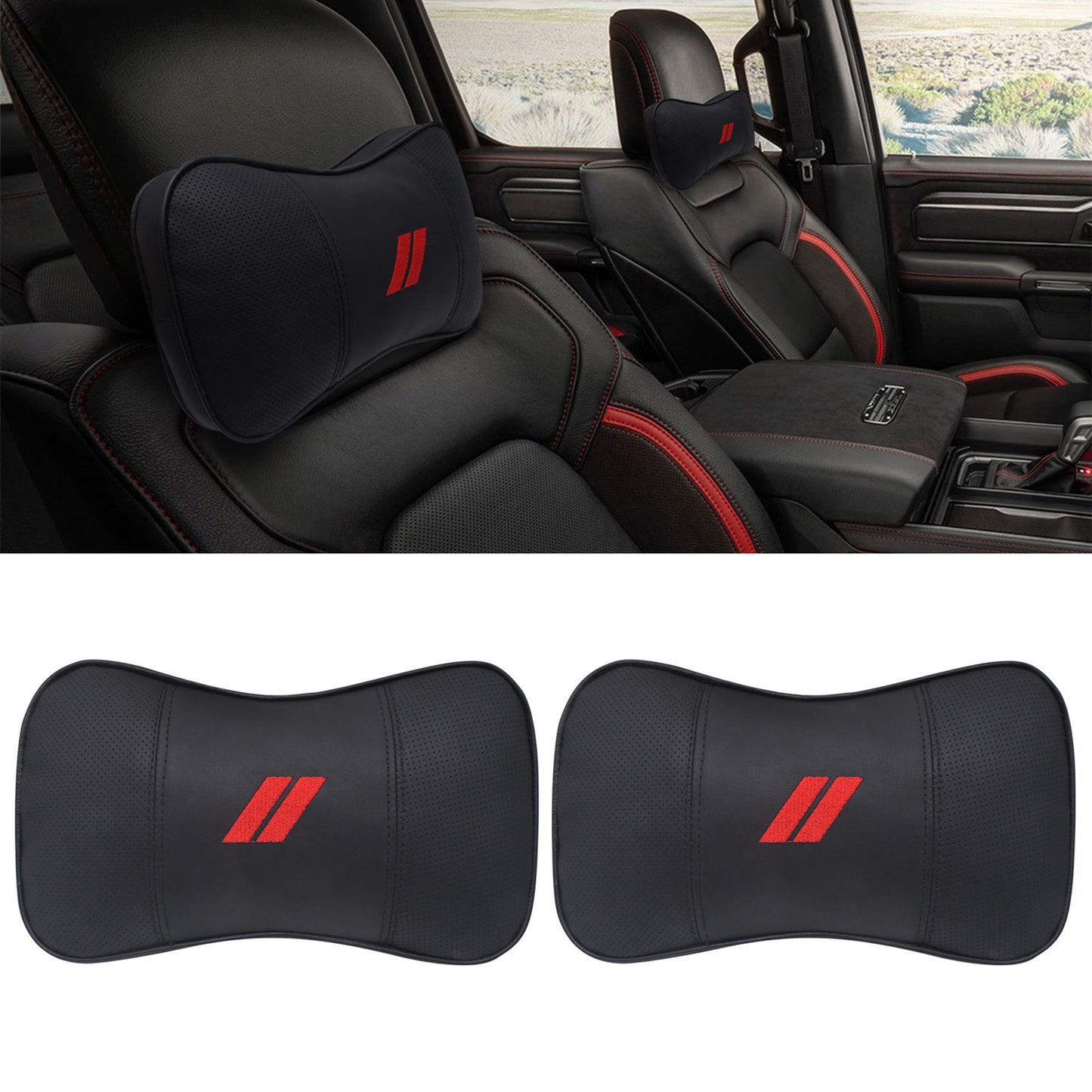 2-Pack for Dodge Charger Leather Car for Seat Headrest Neck Cushion Black Pillow n