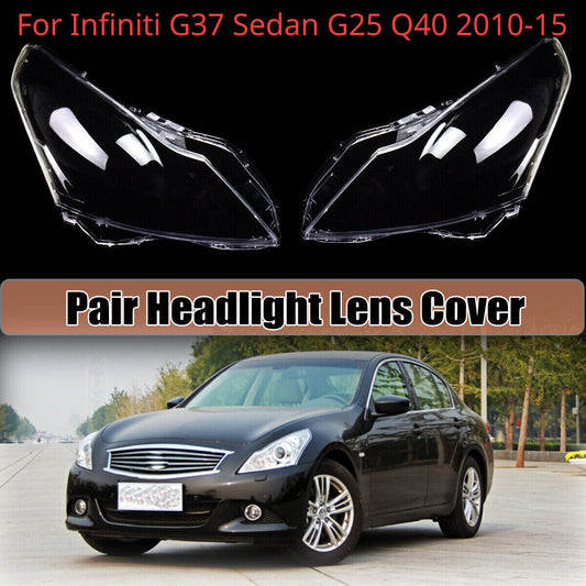 for Infiniti G37 Sedan G25 Q40 2010-15 Pair Front Headlight Headlamp Lens Cover Q