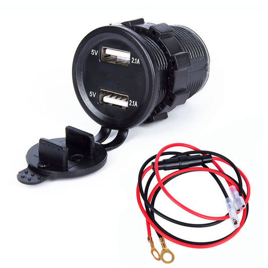 Waterproof Car Charger Dual USB Socket Adapter Charging With Red LED Voltmeter