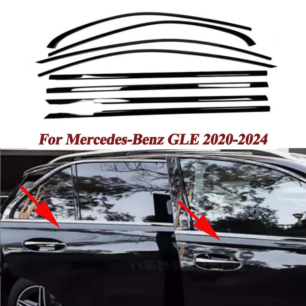 8 Pcs Car Window Sill Molding Strip Cover Trim Black for Mercedes-Benz GLE 21~24