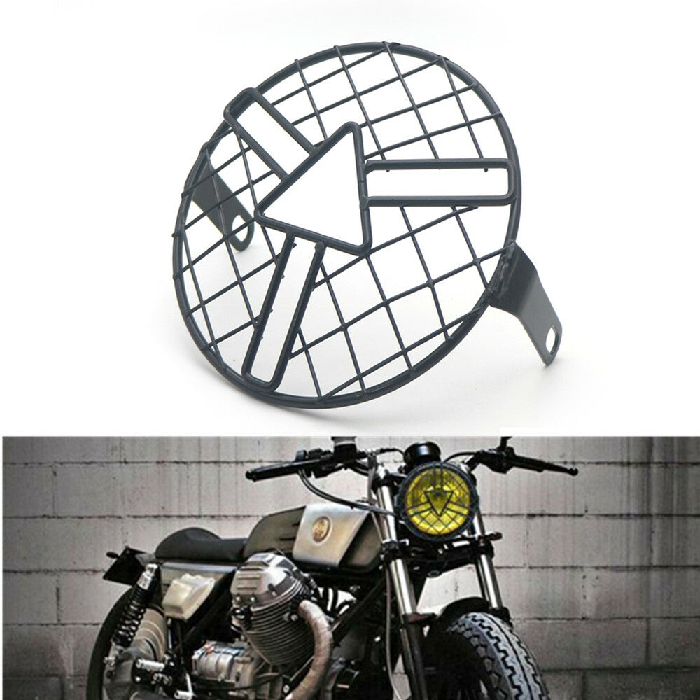 Motorcycle 6.3 Retro Metal Grill Arrow style Side Mount Headlight Mask Cover Q