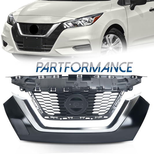 for Versa S Sedan 2020 - 2023 Front Upper Grille with for CHRome Lower Trim 2 pcs - v